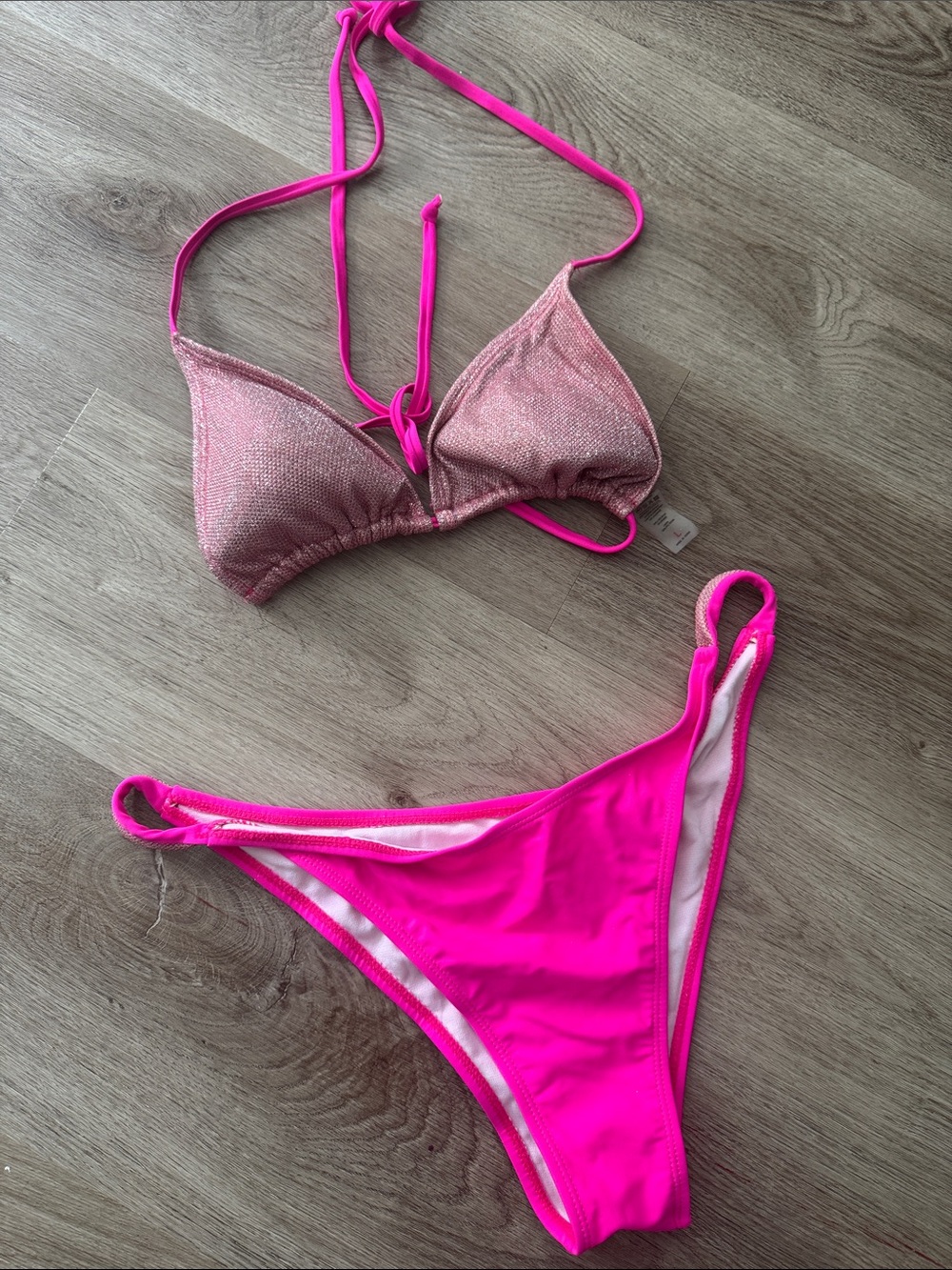 Pink Metallic Triangle Bikini Set - Women's Swim